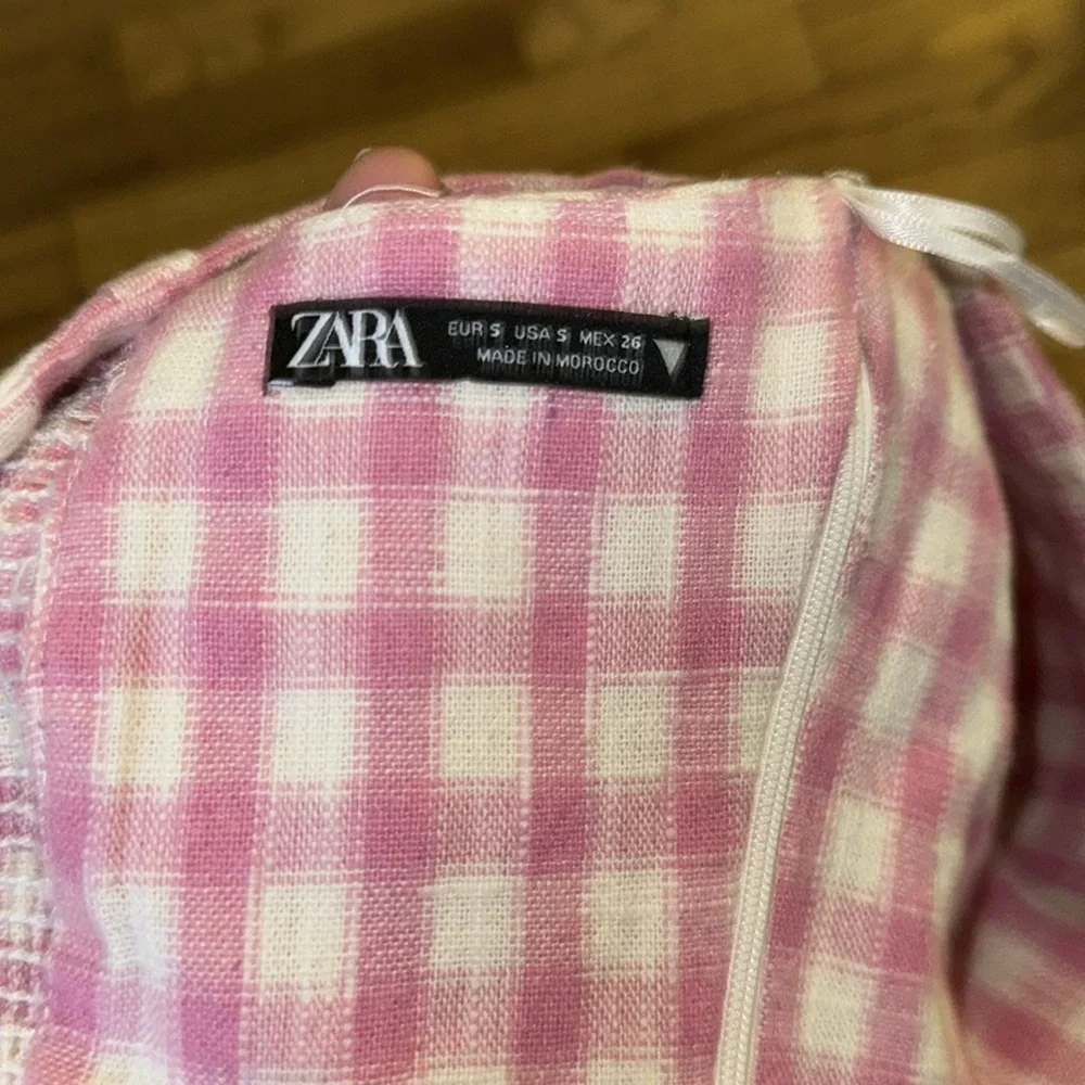 Zara corset cropped bustier cup pink gingham top strapless - Picture 4 of 5